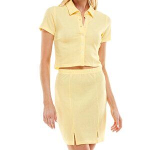 Ulta Flirt Yellow Button Up Crop Top & Mini Skirt Set